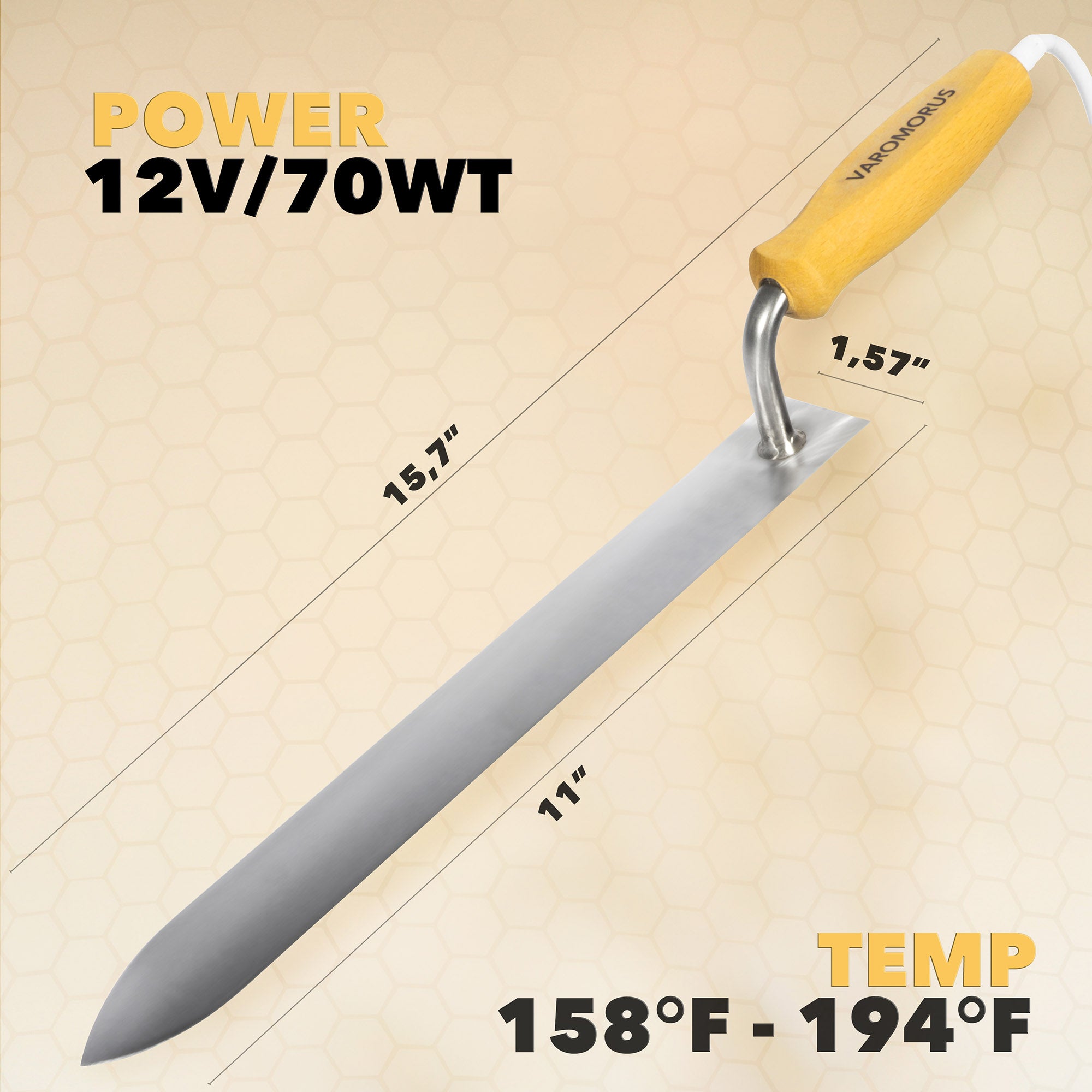 VAROMORUS 11” UNCAPPING HOT KNIFE 12 VOLT / 70 WATT